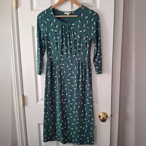 Boden Pimlico Green Floral Print Jersey Casual Dress Womens Sz 6L Boho Casual